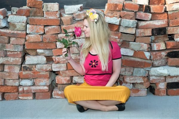 ružové kojo tričko krátky rukáv a black kvet